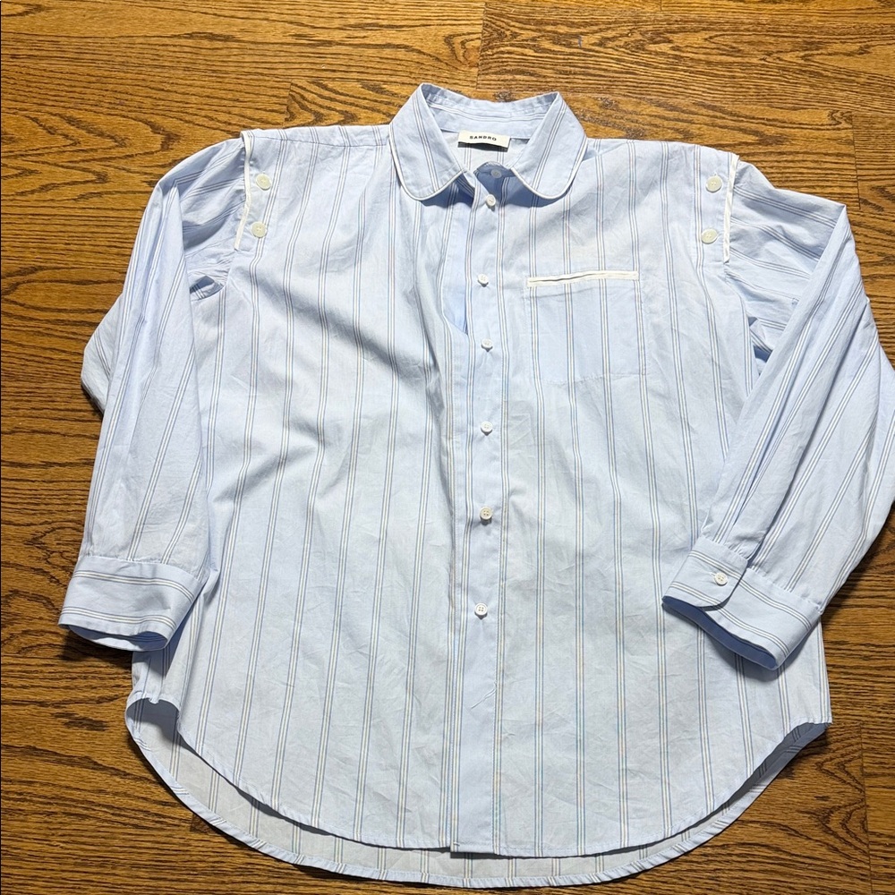 Sandro Light Blue Striped Button Down Shirt